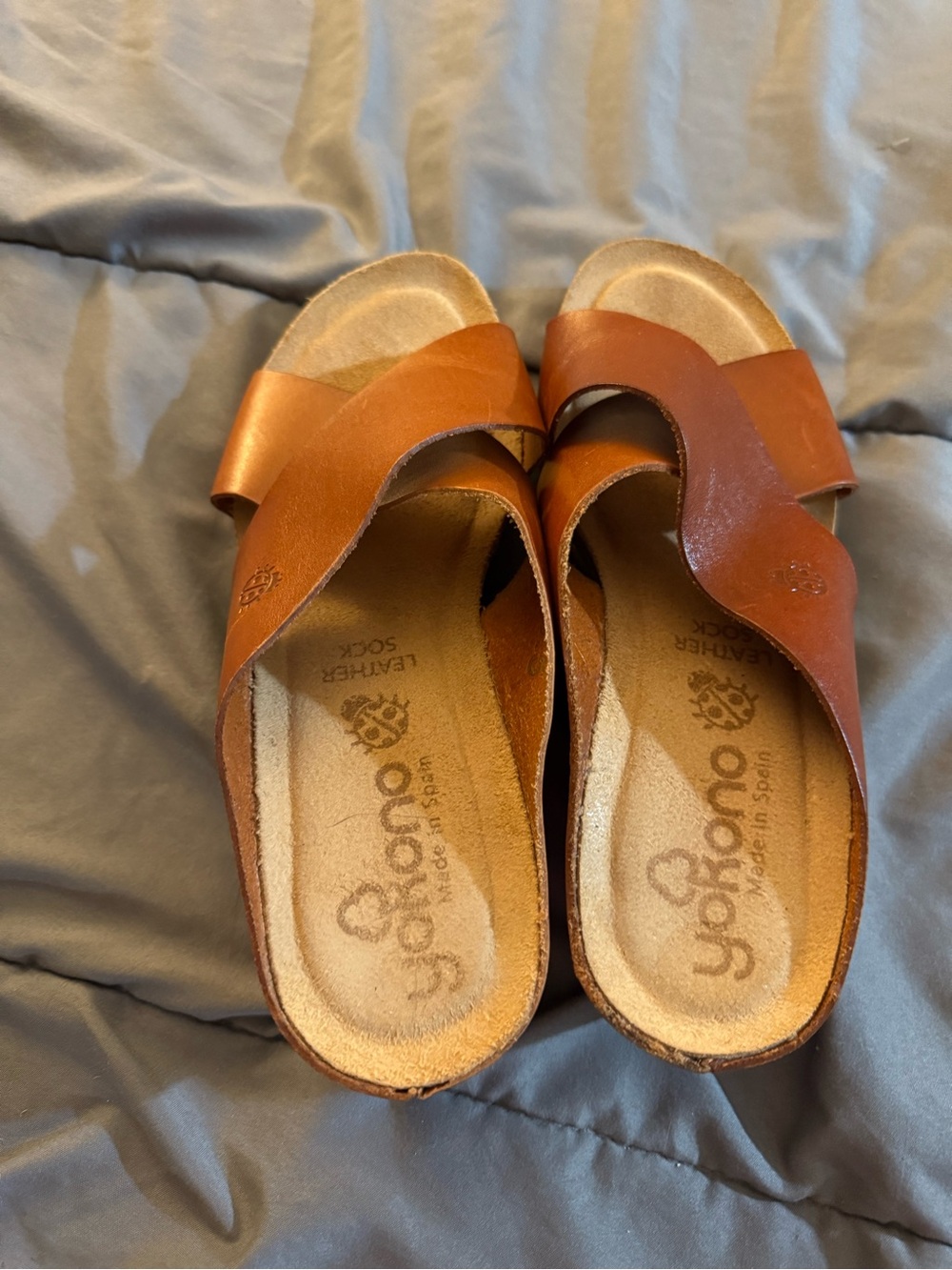 Yokono Leather Crossband Slide Sandals in Cognac - Picture 4 of 9